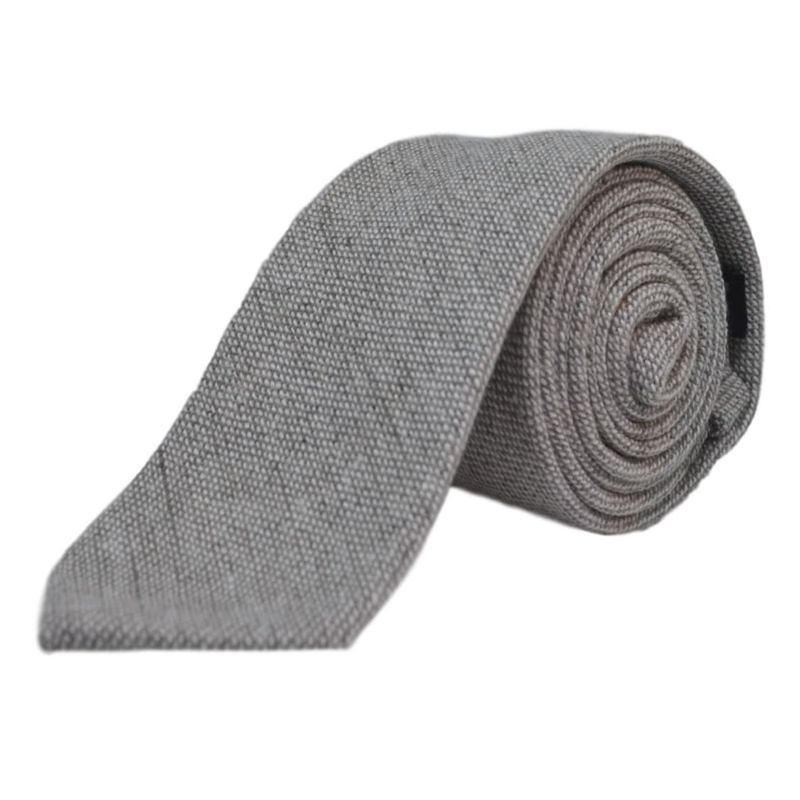king & priory Highland Weave Stonewashed Light Grey Tie & Pocket Square Set