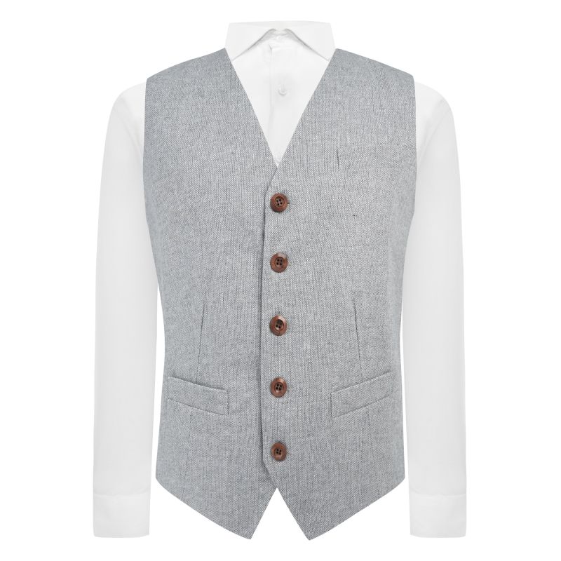 King & Priory Highland Weave Stonewashed Light Grey Waistcoat