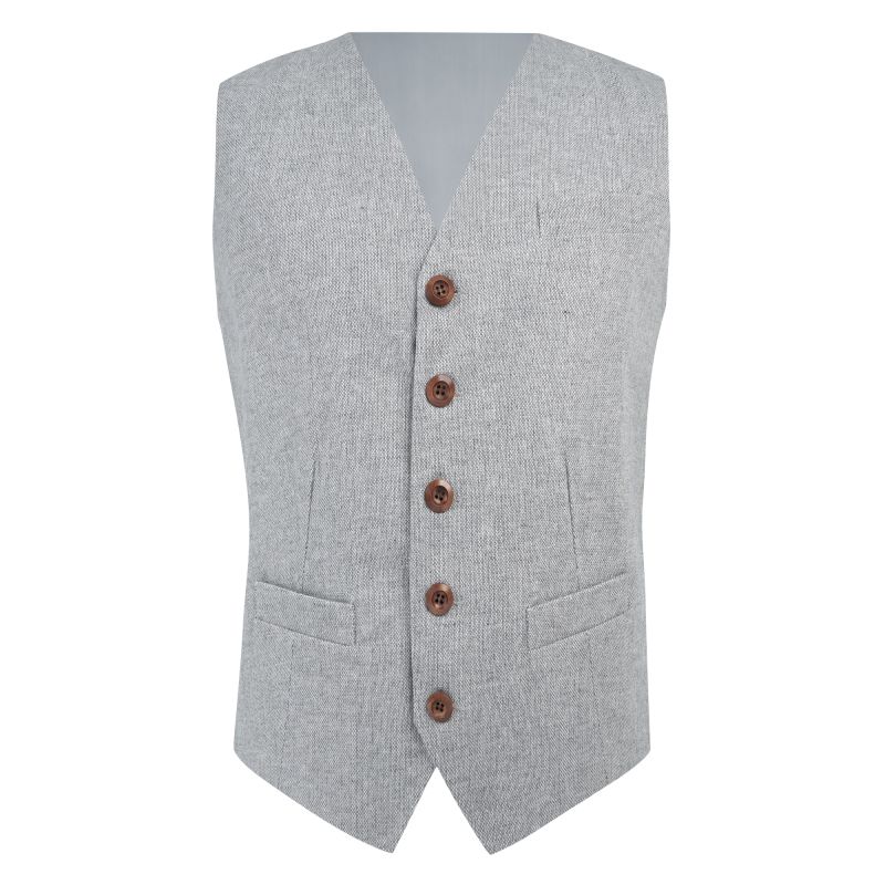 King & Priory Highland Weave Stonewashed Light Grey Waistcoat
