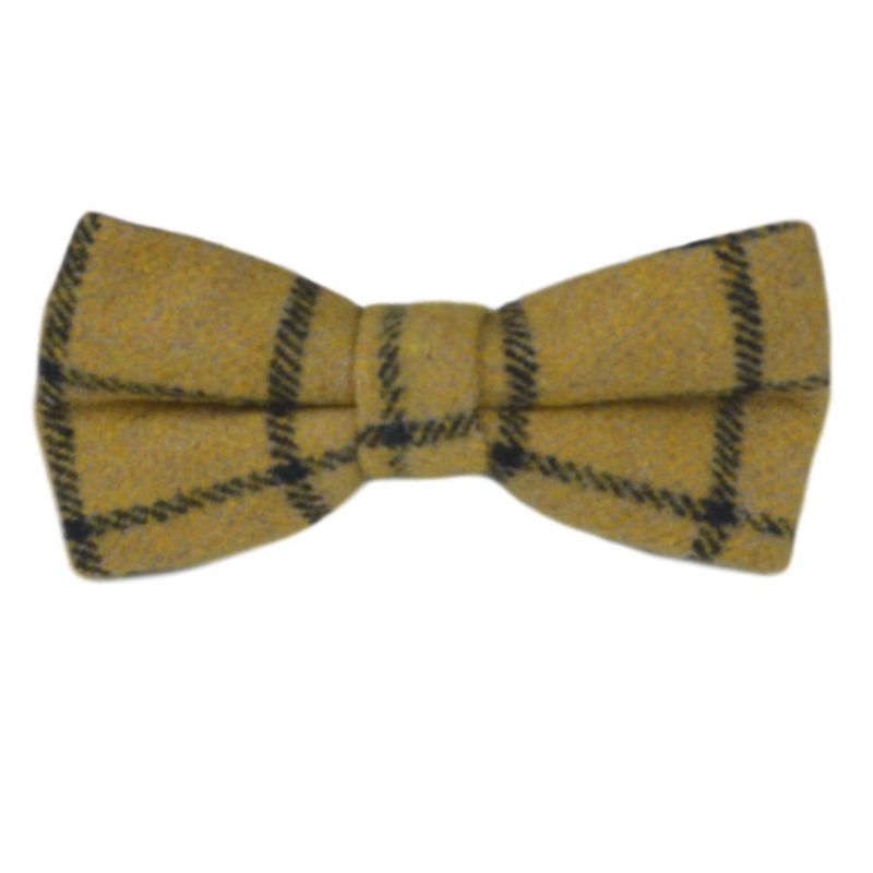 king & priory Honey Brown Birdseye Check Bow Tie & Pocket Square Set