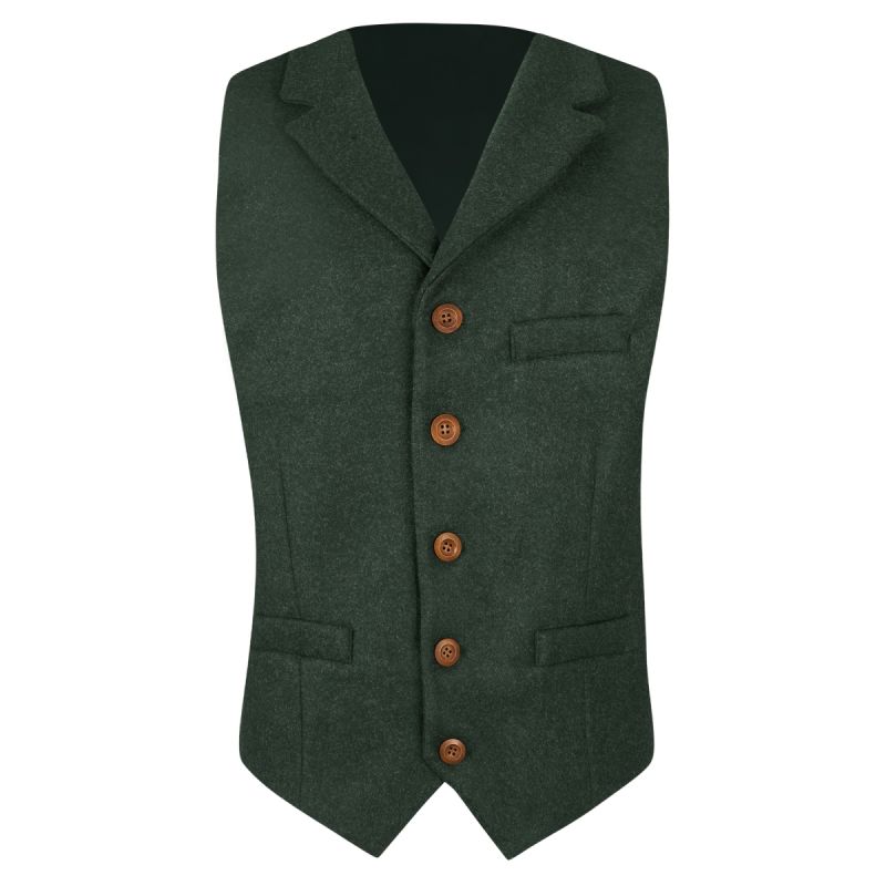 King & Priory Hunter Green Donegal Tweed Waistcoat With Lapel