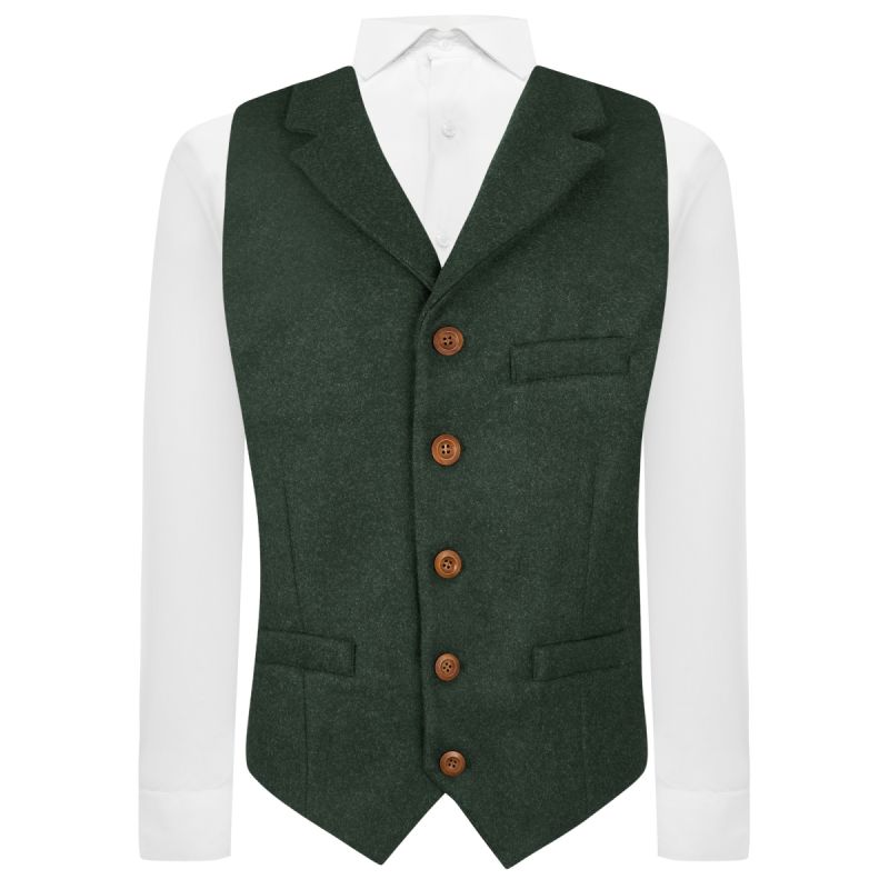 king & priory Hunter Green Donegal Tweed Waistcoat with Lapel