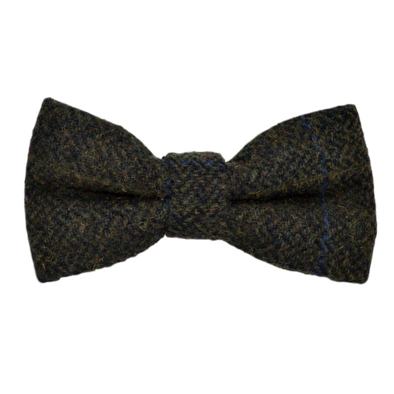 King & Priory Juniper Green Herringbone Check Bow Tie & Pocket Square Set
