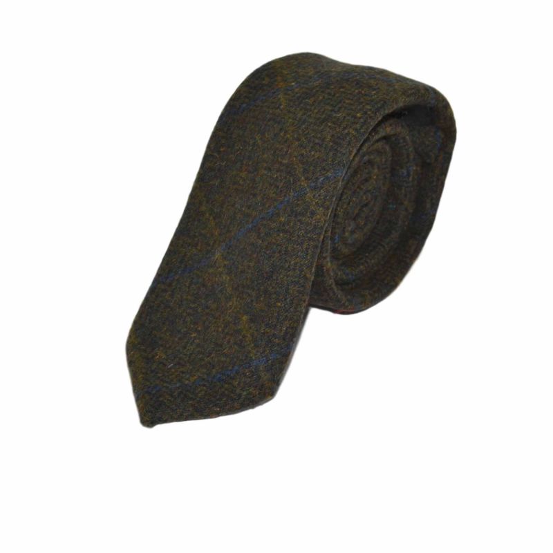 king & priory Juniper Green Herringbone Check Tie & Pocket Square Set