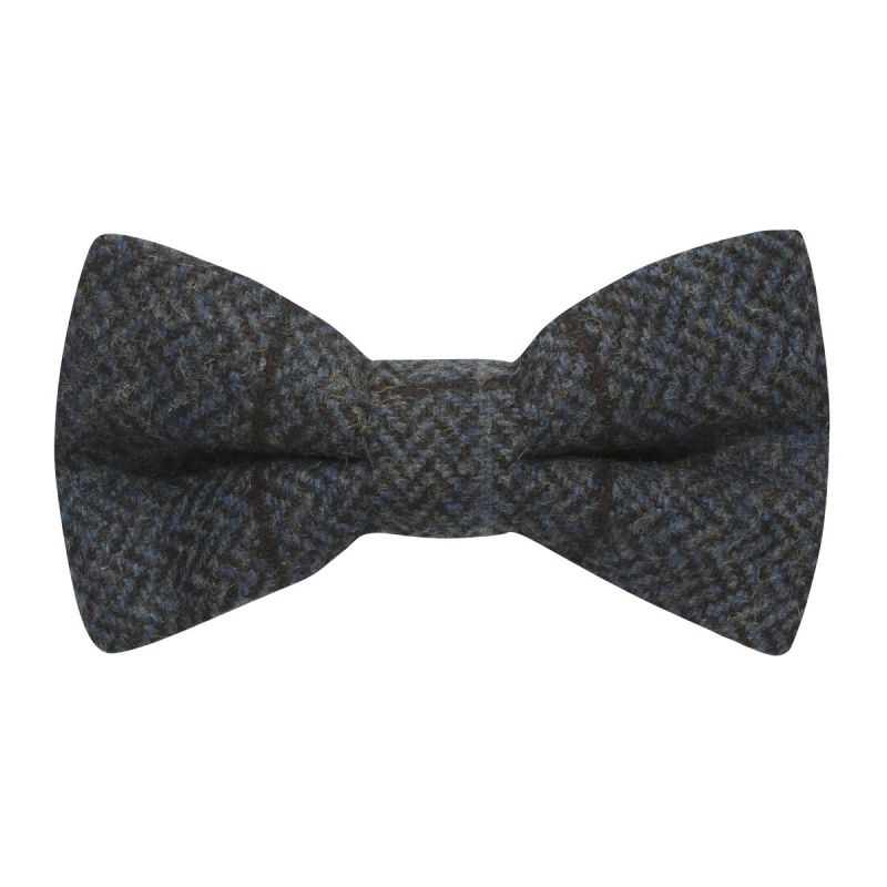 king & priory Aegean Blue Herringbone Check Bow Tie