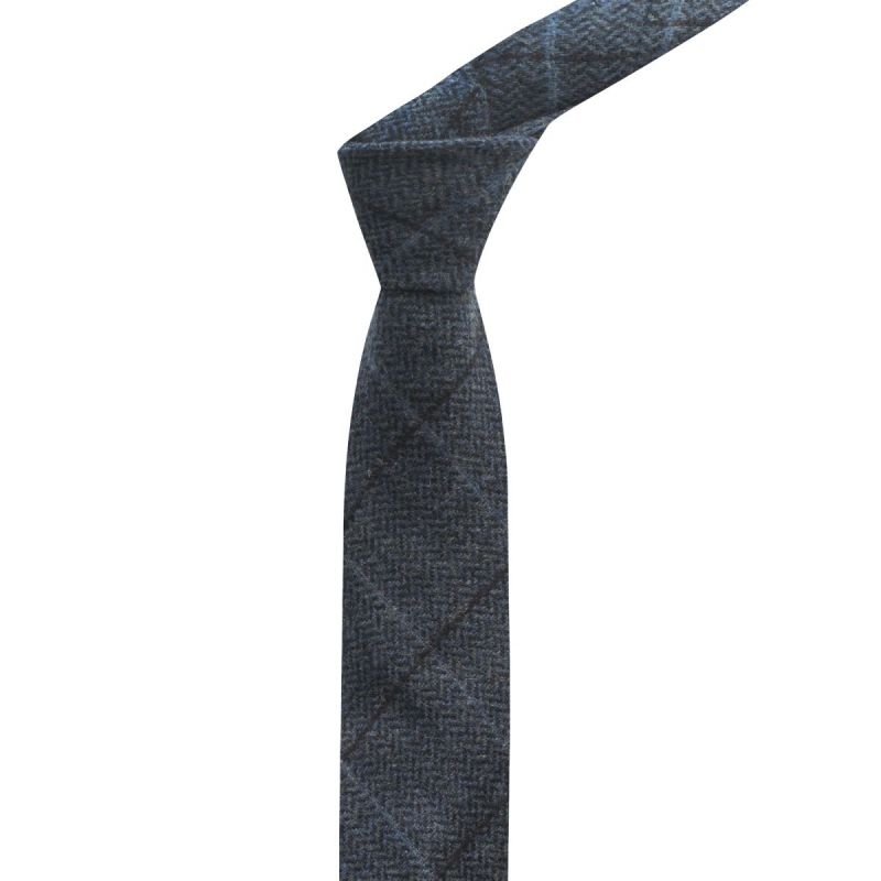 King & Priory Aegean Blue Herringbone Check Tie