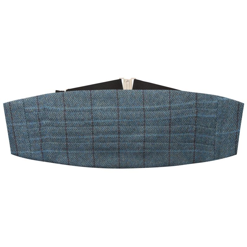 king & priory Aegean Blue Tweed Cummerbund