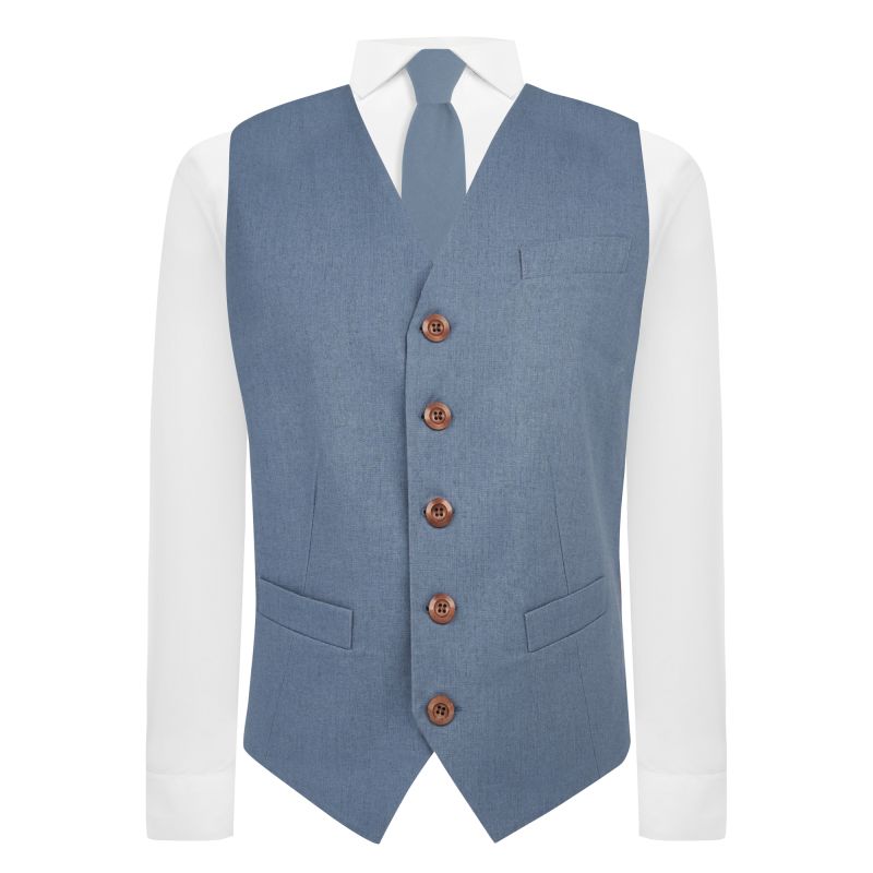 King & Priory Airforce Blue Linen Waistcoat