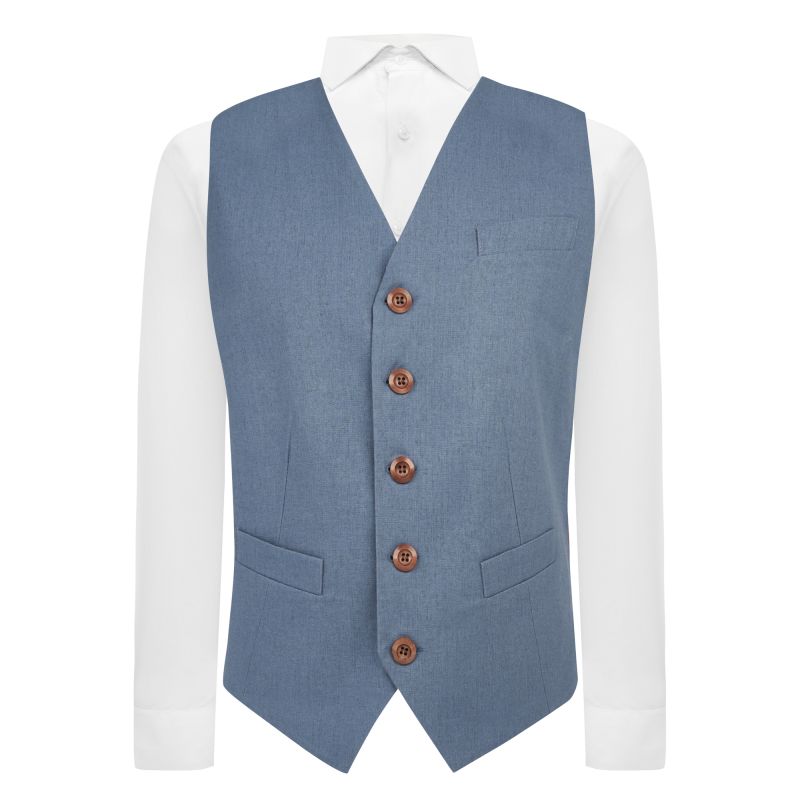 King & Priory Airforce Blue Linen Waistcoat