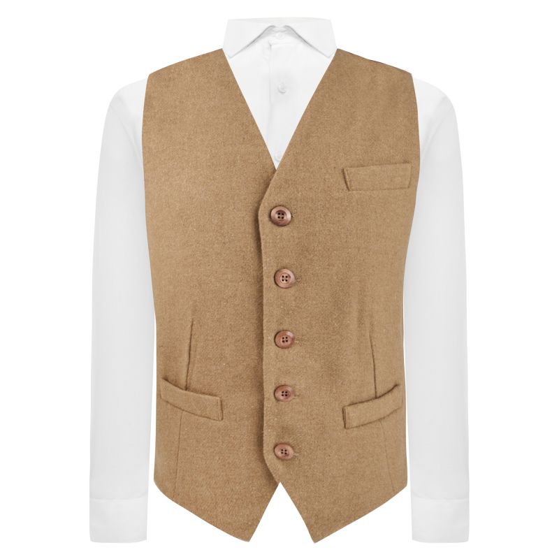 King & Priory Almond Brown Woven Wool Waistcoat