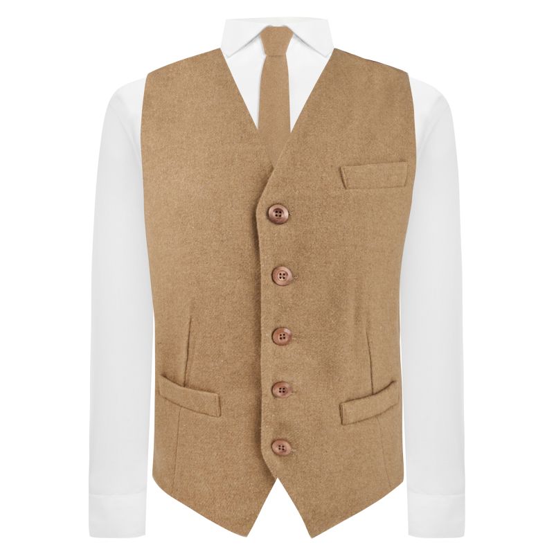 King & Priory Almond Brown Woven Wool Waistcoat