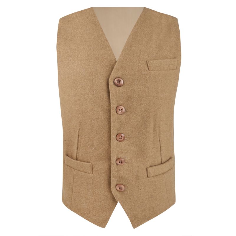 king & priory Almond Brown Woven Wool Waistcoat