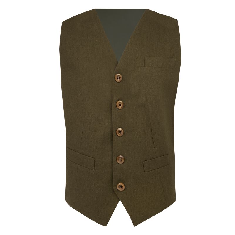King & Priory Army Green Linen Waistcoat