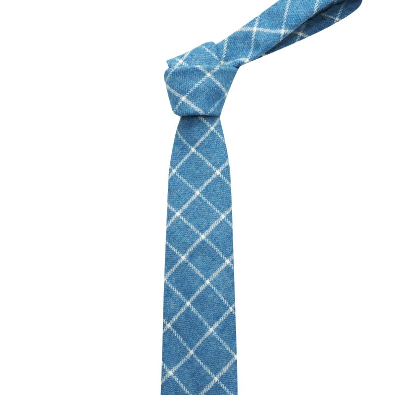 King & Priory Azure Blue Birdseye Weave Check Tie