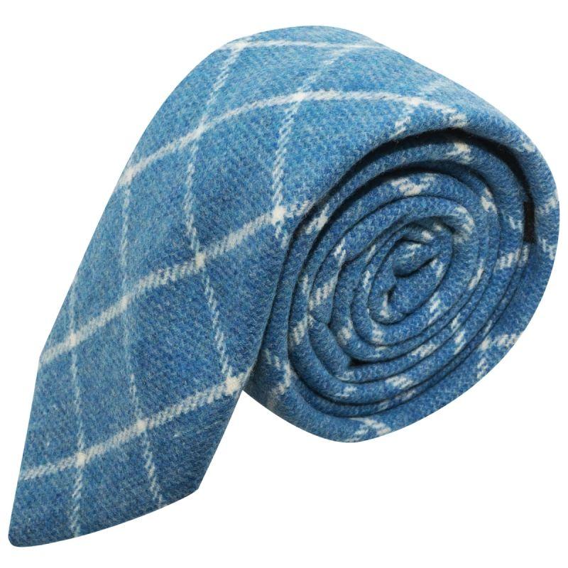 king & priory Azure Blue Birdseye Weave Check Tie