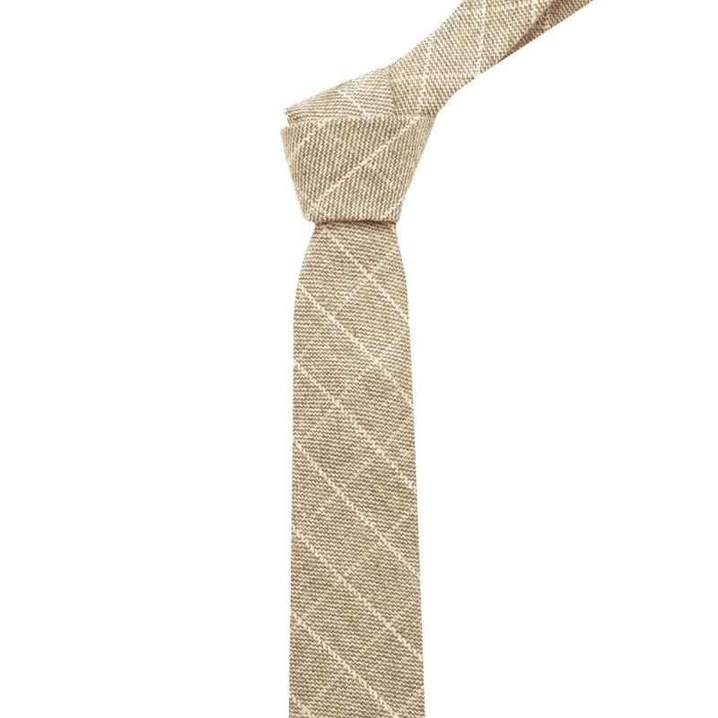King & Priory Beige Birdseye Weave Check Tie