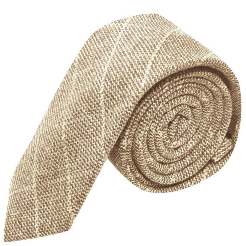 king & priory Beige Birdseye Weave Check Tie