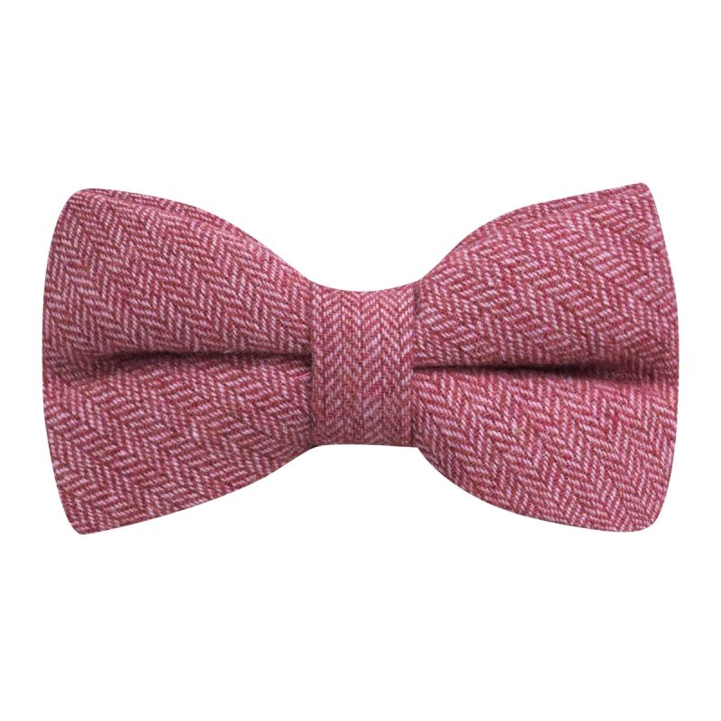 king & priory Berry Red Herringbone Bow Tie