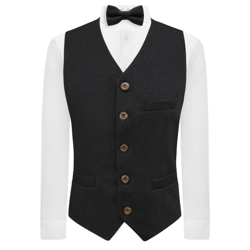 King & Priory Black Donegal Tweed Waistcoat