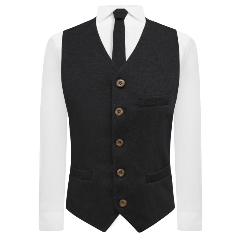 King & Priory Black Donegal Tweed Waistcoat