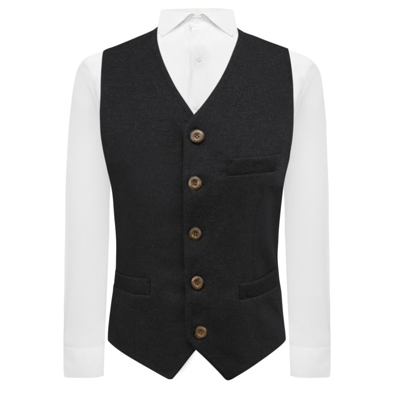king & priory Black Donegal Tweed Waistcoat