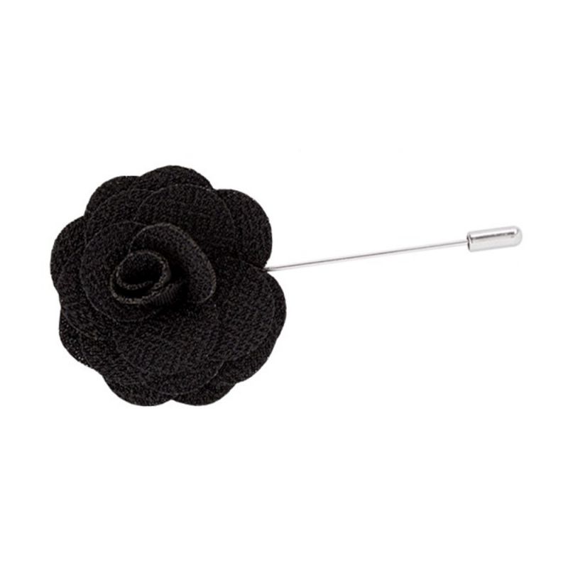 King & Priory Black Flower/Rose Lapel Pin