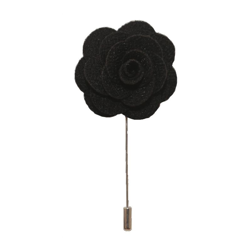 king & priory Black Flower/Rose Lapel Pin