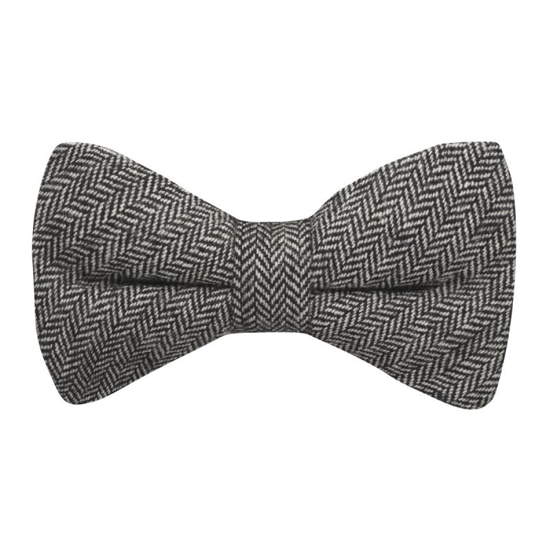 king & priory Black Herringbone Bow Tie
