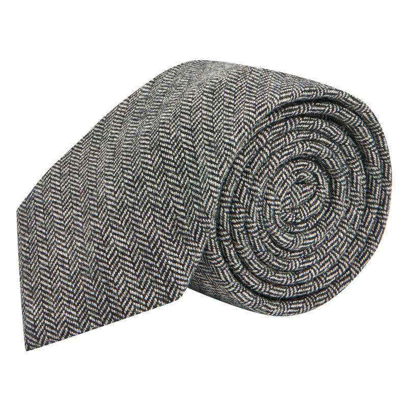 king & priory Black Herringbone Tie