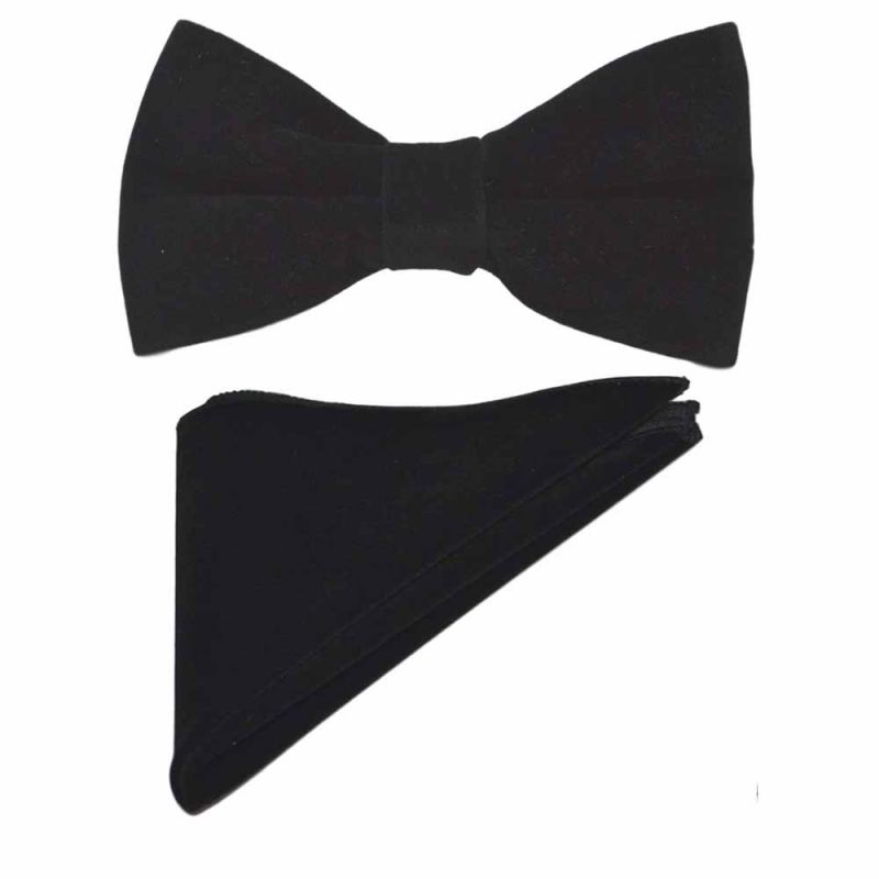 King & Priory Black Velvet Bow Tie & Pocket Square Set
