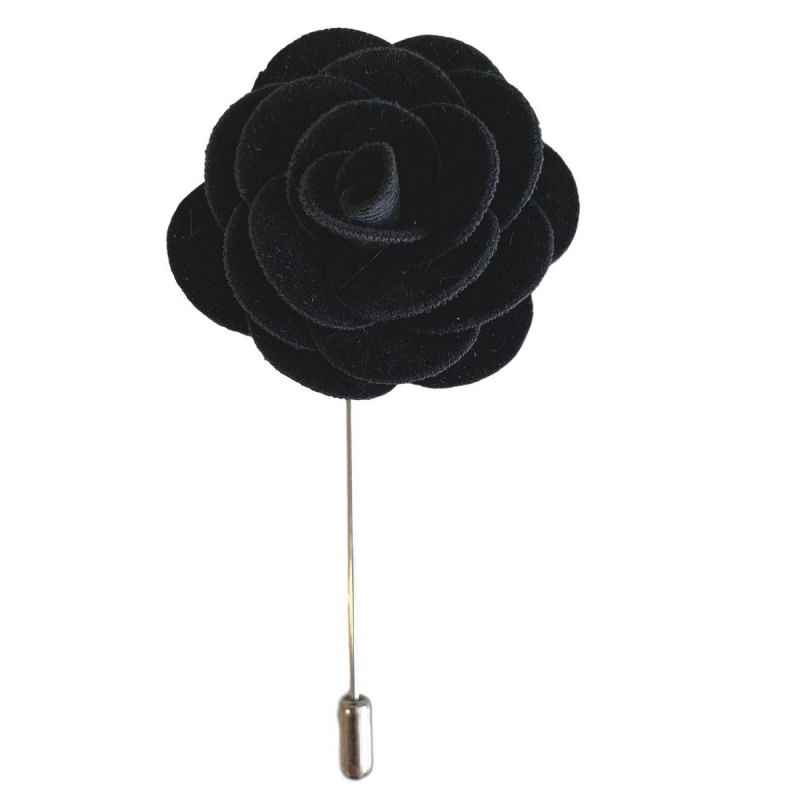 king & priory Black Velvet Flower/Rose Lapel Pin
