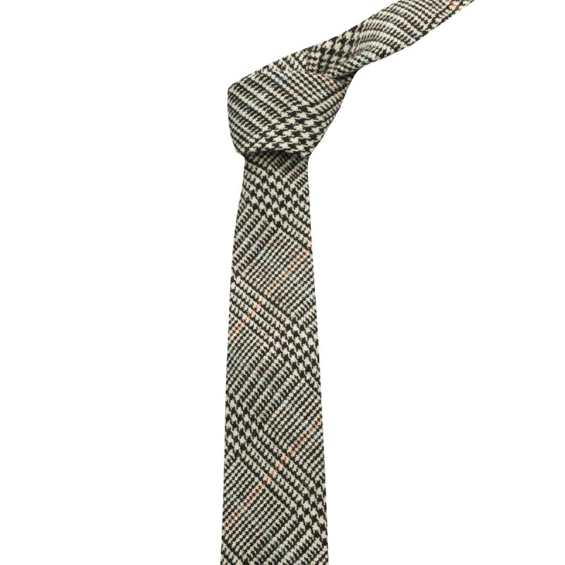 King & Priory Black & White Dogtooth Check Tweed Tie