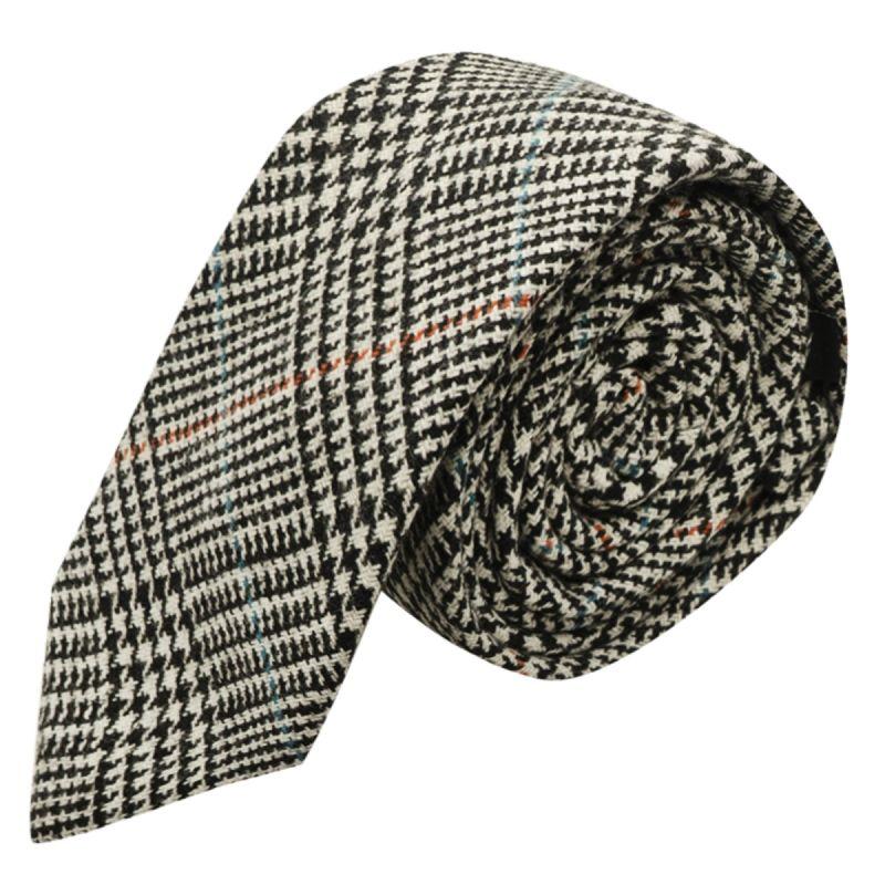 king & priory Black & White Dogtooth Check Tweed Tie