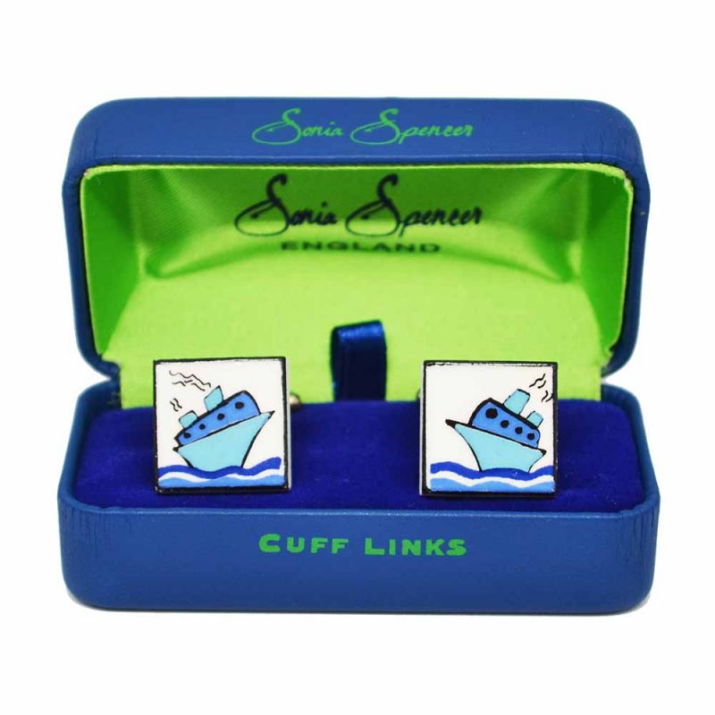 King & Priory Blue Ship Cufflinks By Sonia Spencer