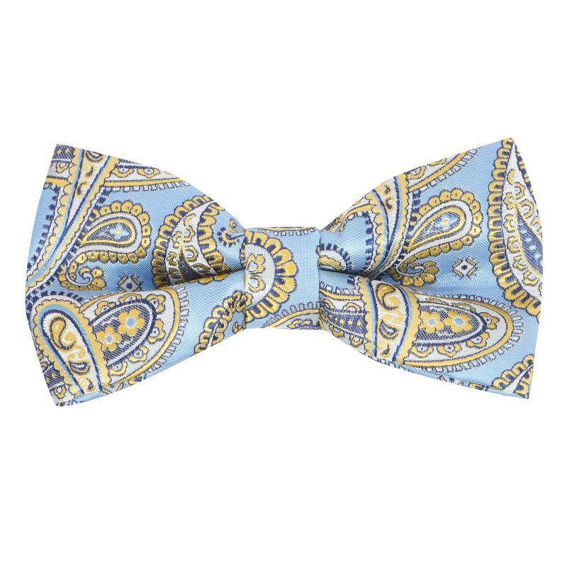 king & priory Blue with Gold Paisley Bow Tie