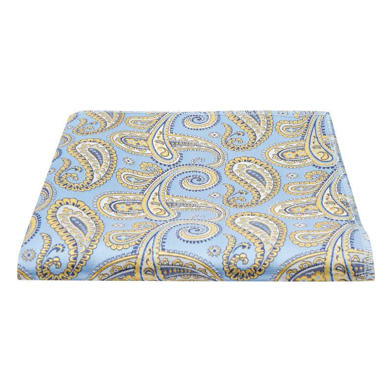 king & priory Blue with Gold Paisley Pocket Square