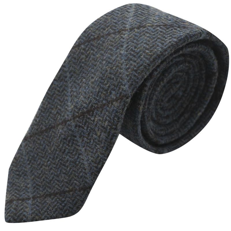 king & priory Boys Aegean Blue Herringbone Check Tie