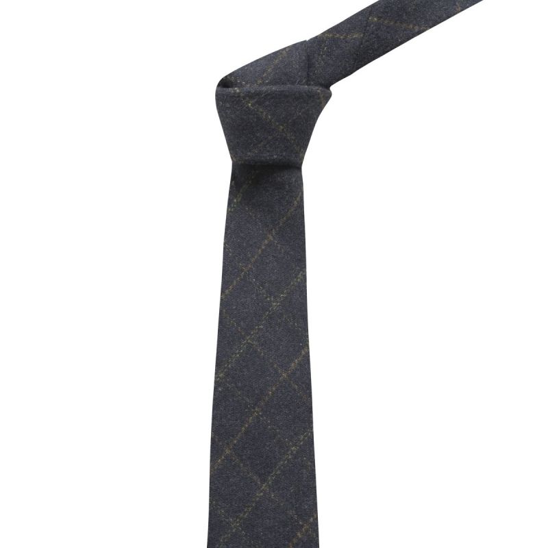 King & Priory Boys Heritage Check Navy Blue Tie