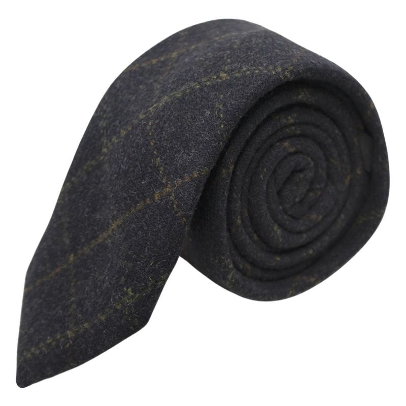 king & priory Boys Heritage Check Navy Blue Tie