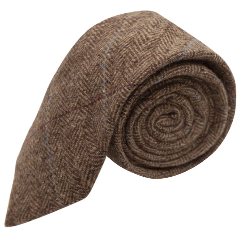 King & Priory Boys Herringbone Brown Tweed Tie