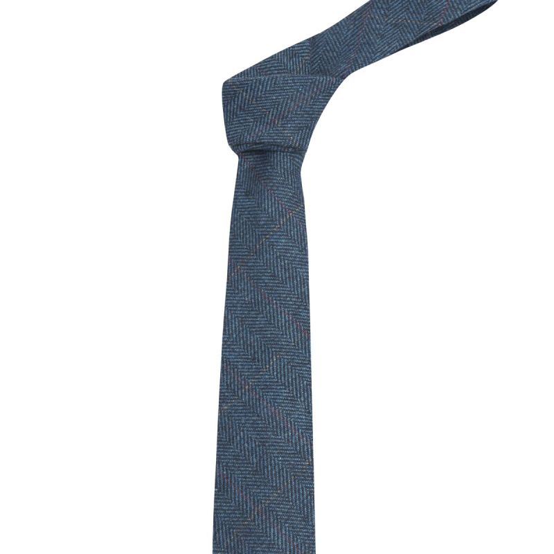 King & Priory Boys Herringbone Denim Blue Tweed Tie