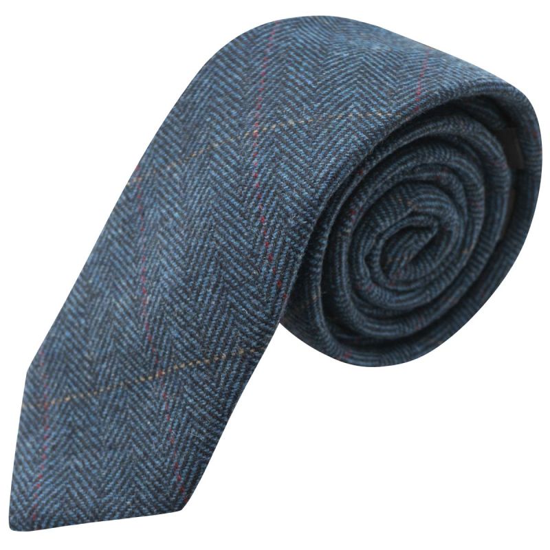 king & priory Boys Herringbone Denim Blue Tweed Tie