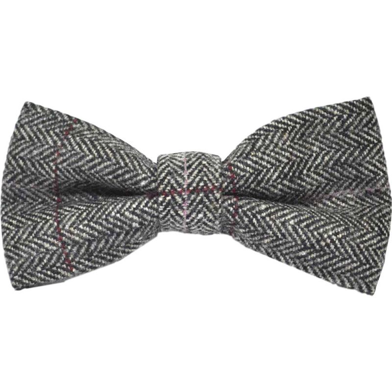 king & priory Boys Herringbone Pewter Grey Bow Tie