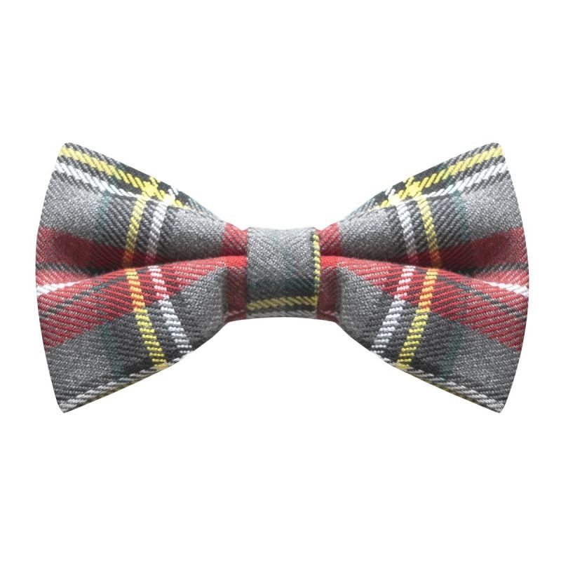 king & priory Boys Light Grey & Red Tartan Bow Tie