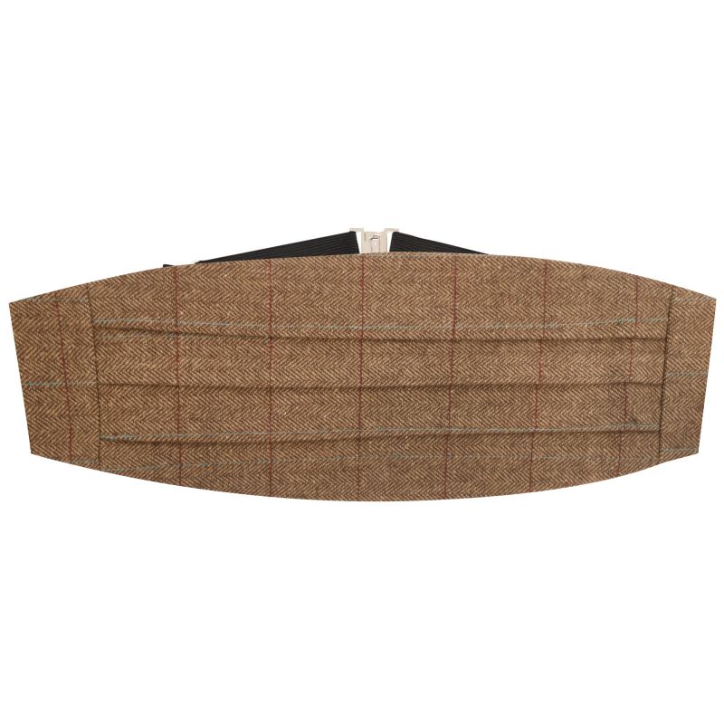 king & priory Brown Herringbone Tweed Cummerbund