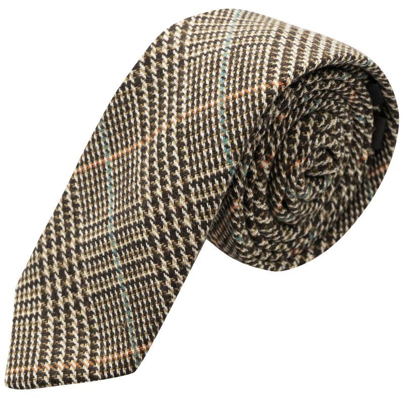 king & priory Brown & White Dogtooth Check Tweed Tie
