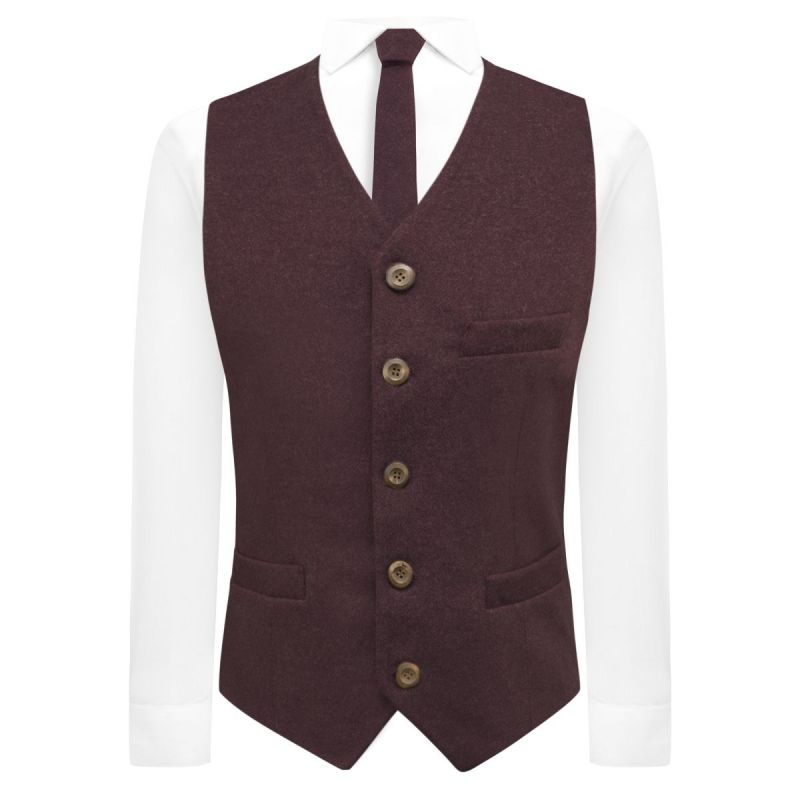 King & Priory Burgundy Donegal Tweed Waistcoat