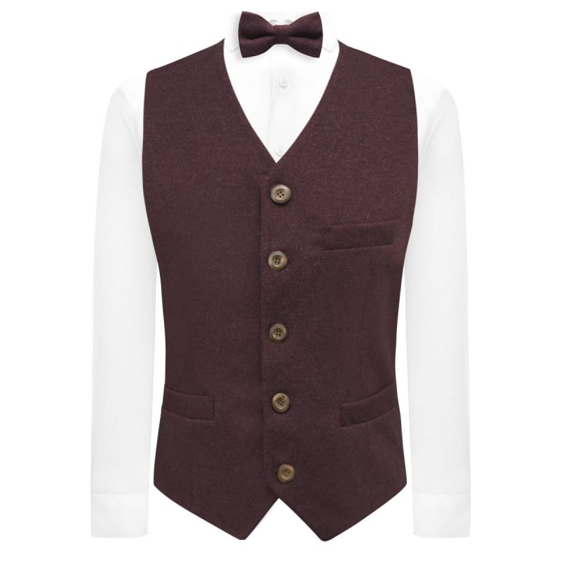 King & Priory Burgundy Donegal Tweed Waistcoat