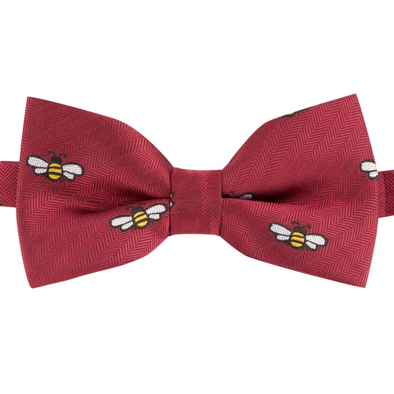 King & Priory Burgundy Red Bee Herringbone Bow Tie