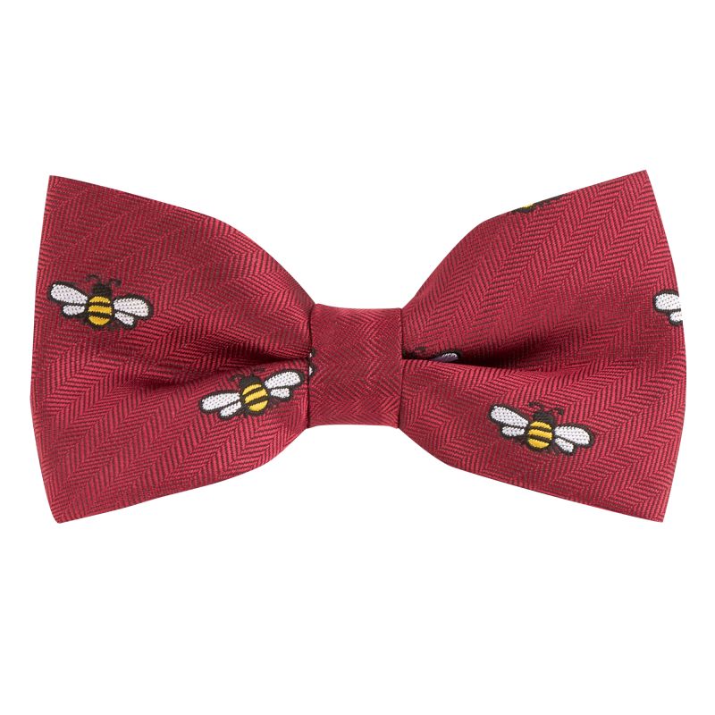 king & priory Burgundy Red Bee Herringbone Bow Tie